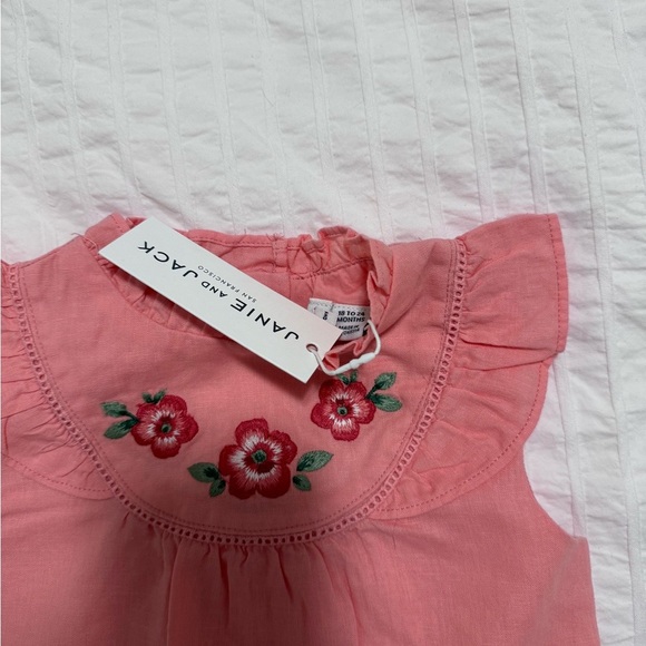Janie And Jack Linen-Cotton Embroidered Floral Romper - Picture 5 of 5